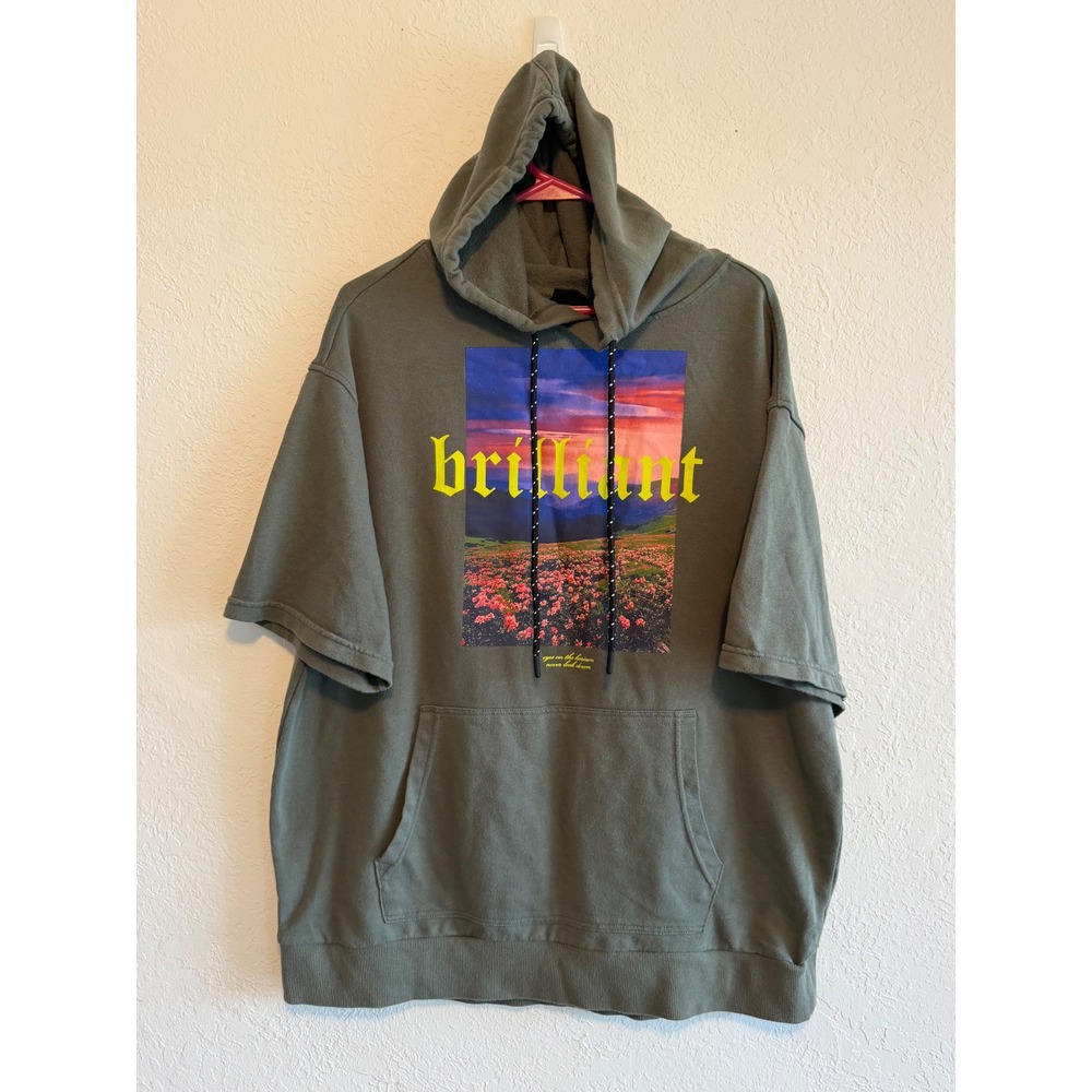 No Boundaries Mens Brilliant Graphic Short Sleeve Hoodie Olive Green XL 46-48